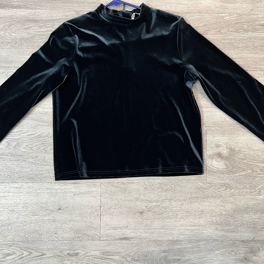 Zara Women's Luxe Navy Velvet Top medium back zipper.